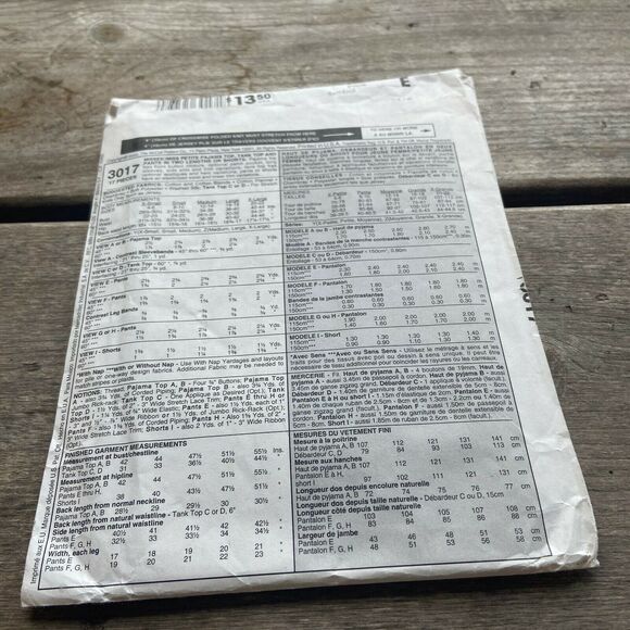 McCall's Easy Endless Options Pajamas Pattern Cut 3017 Size Y XS S M - Picture 3 of 4